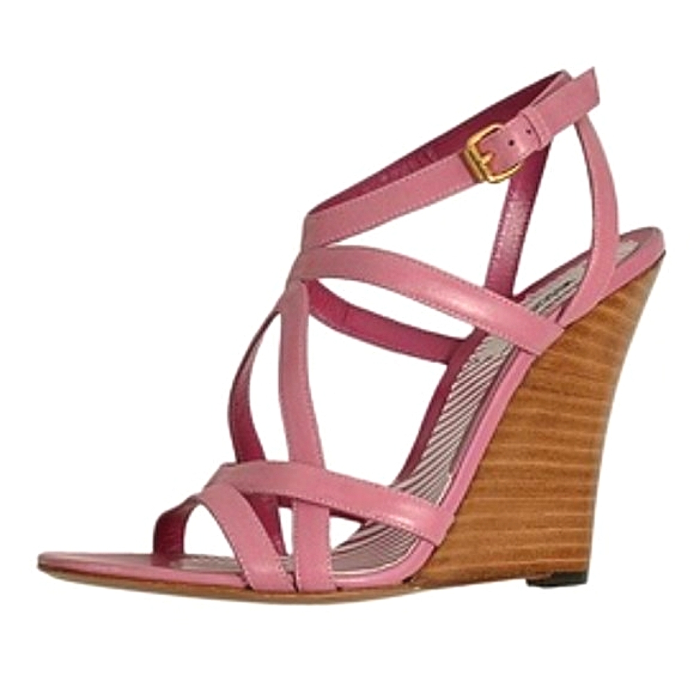 Moschino Pink Leather Strappy Wedge Sandals